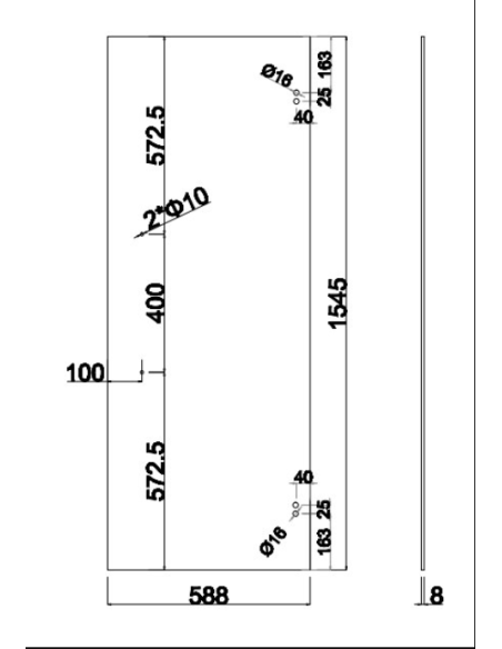 Vitre de porte 1545x588x8 mm – CH SN-GSH1400 / P 400 mm – Verre trempé