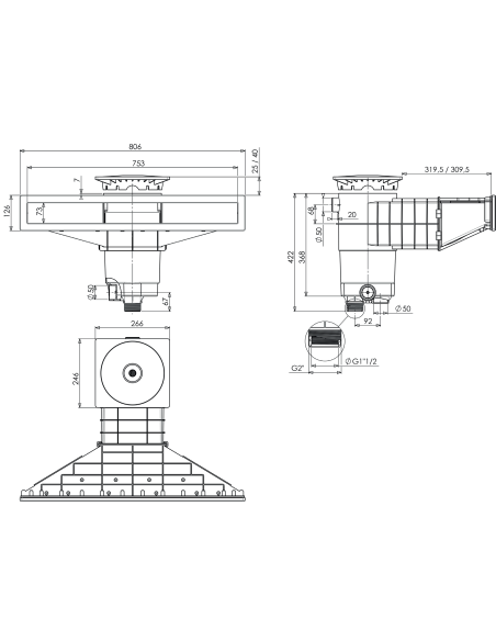 Skimmer design A800 Gris (béton/liner)