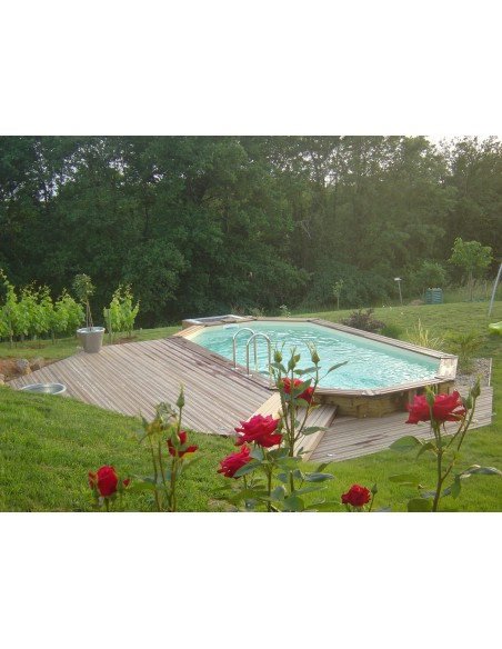 Piscine bois octogonale allongée Malonga 350 x 560 x 117 cm